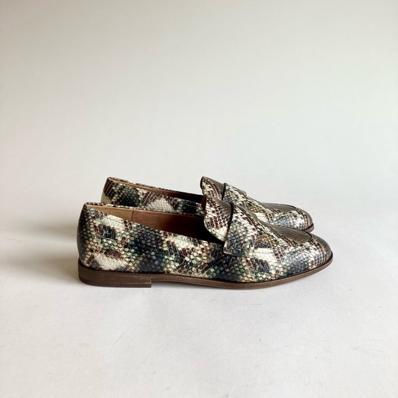 New Madewell Green Brown Beige Snake Skin Leather Loafers size 7.5 - Picture 3 of 13